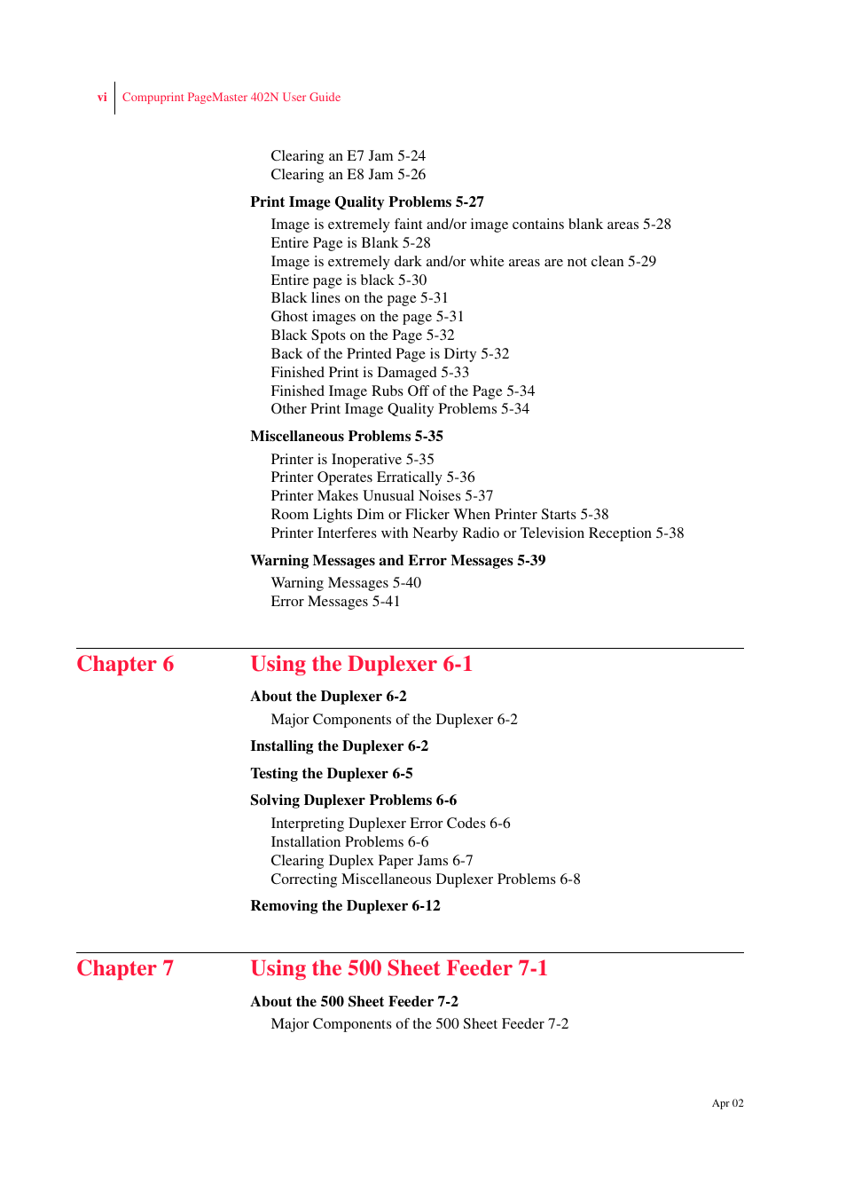 Chapter 6 using the duplexer 6-1 | CPG PageMaster 402N User Manual | Page 6 / 216