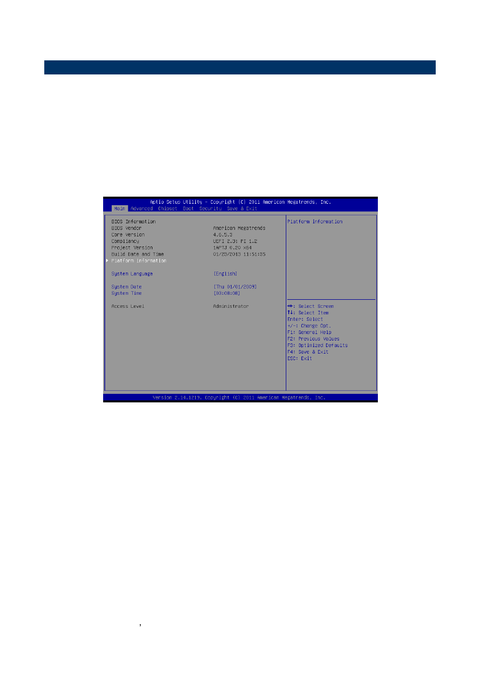 Bios setup, Main menu, System language | System date, System time | Avalue ESM-QM77B User Manual | Page 38 / 75