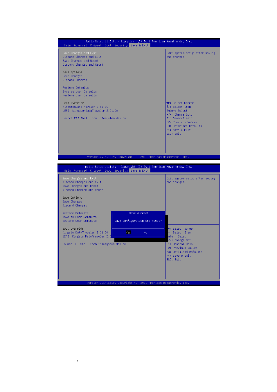 Save and exit, Save changes and exit, Discard changes and exit | Avalue ESM-QM77 User Manual | Page 72 / 85