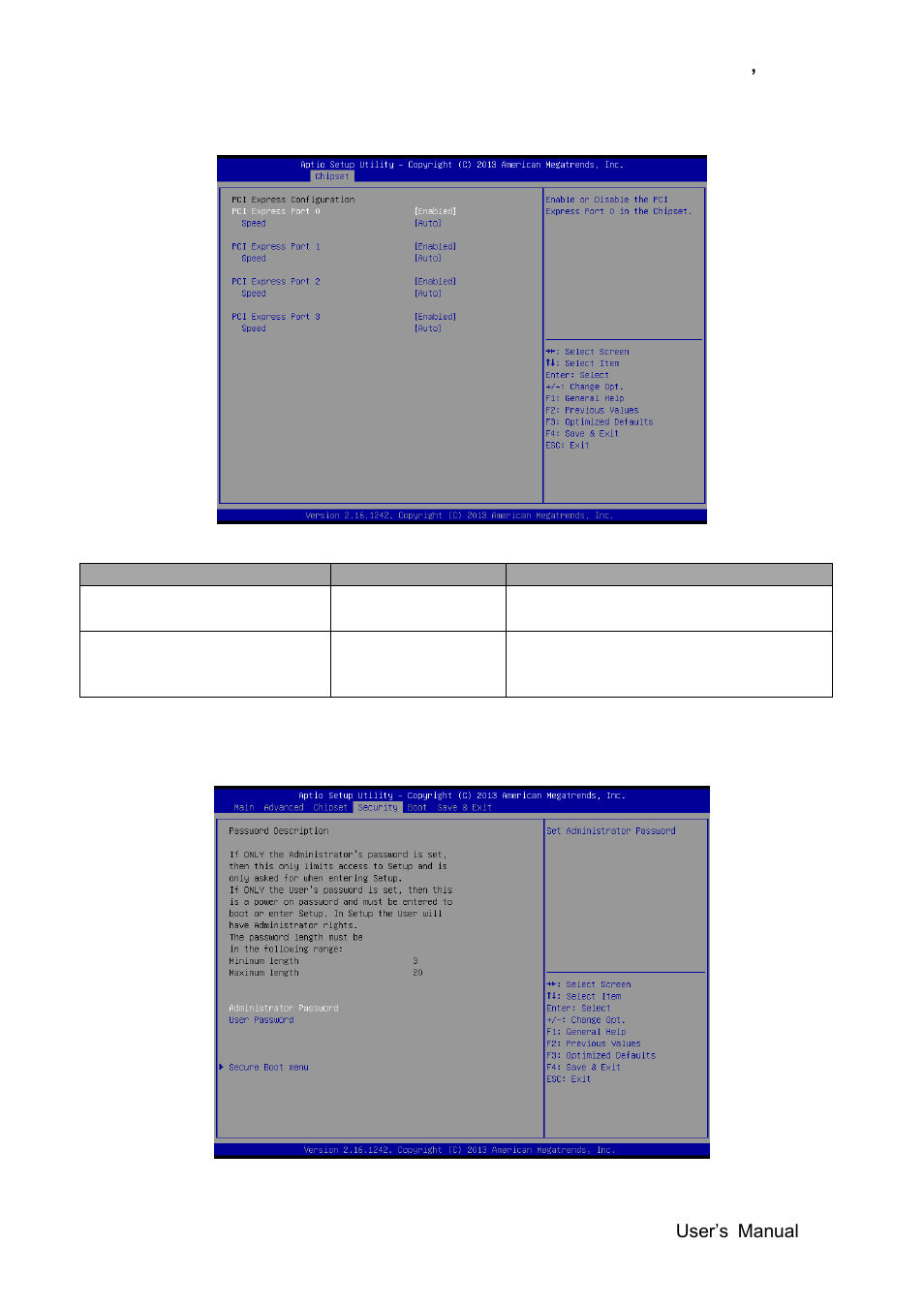 Pci express configuration, Security | Avalue ESM-BYT User Manual | Page 63 / 76