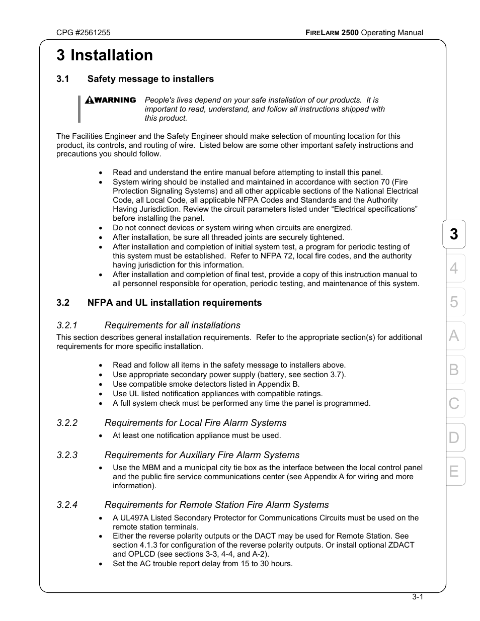 Ed c b 4 5 a 3, 3 installation | CPG FIRELARM 2500 CPG #2561255 User Manual | Page 15 / 44