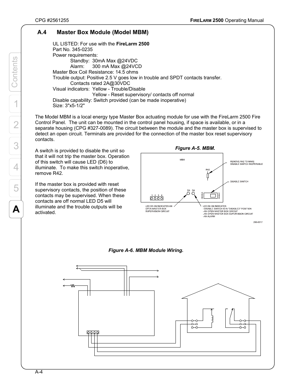 Content s, A.4 master box module (model mbm) | CPG FIRELARM 2500 CPG #2561255 User Manual | Page 34 / 44
