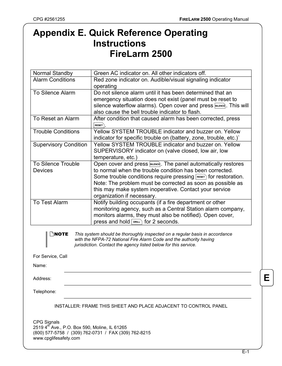 CPG FIRELARM 2500 CPG #2561255 User Manual | Page 43 / 44