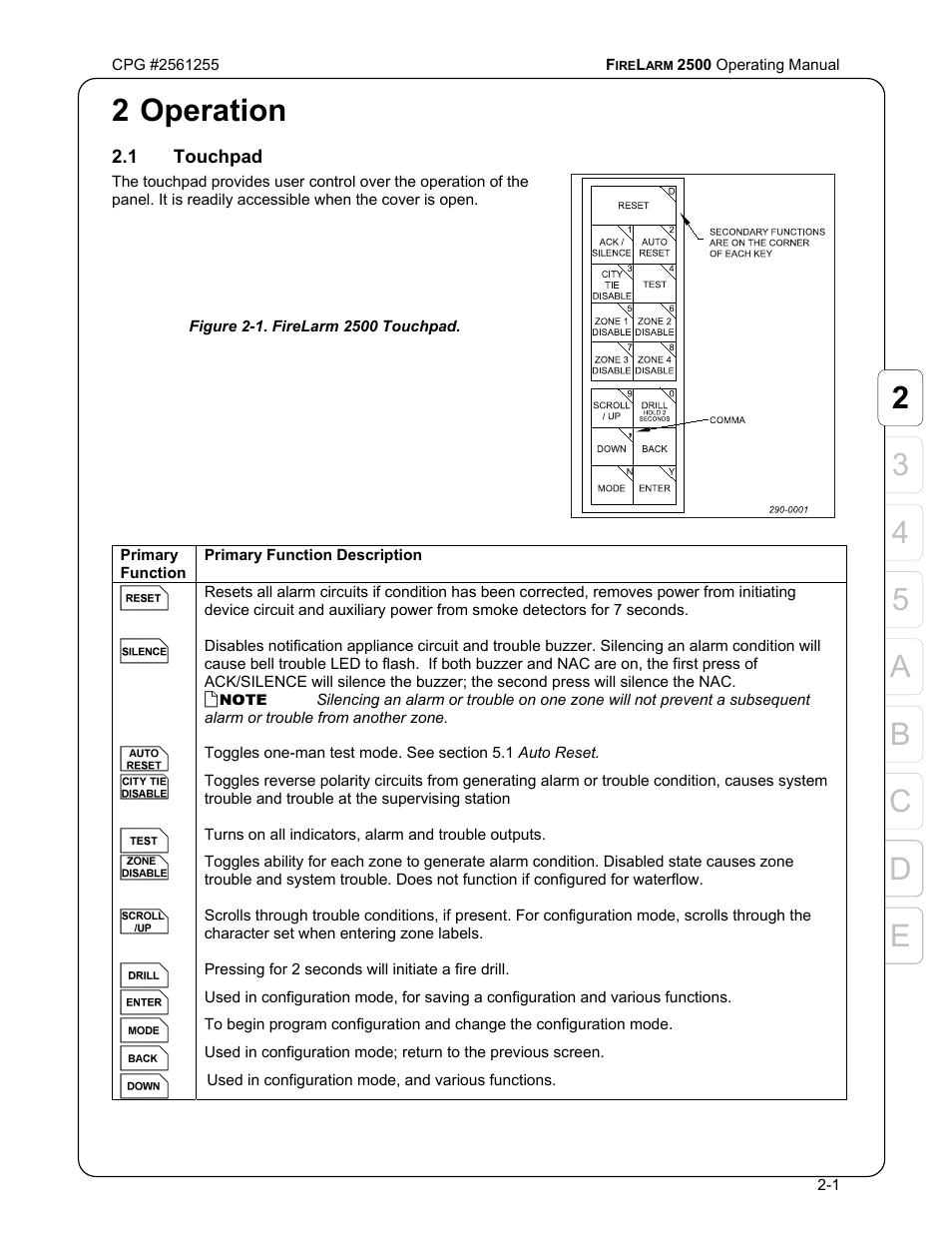 Ed c b 3 4 5 a 2, 2 operation | CPG FIRELARM 2500 CPG #2561255 User Manual | Page 9 / 44
