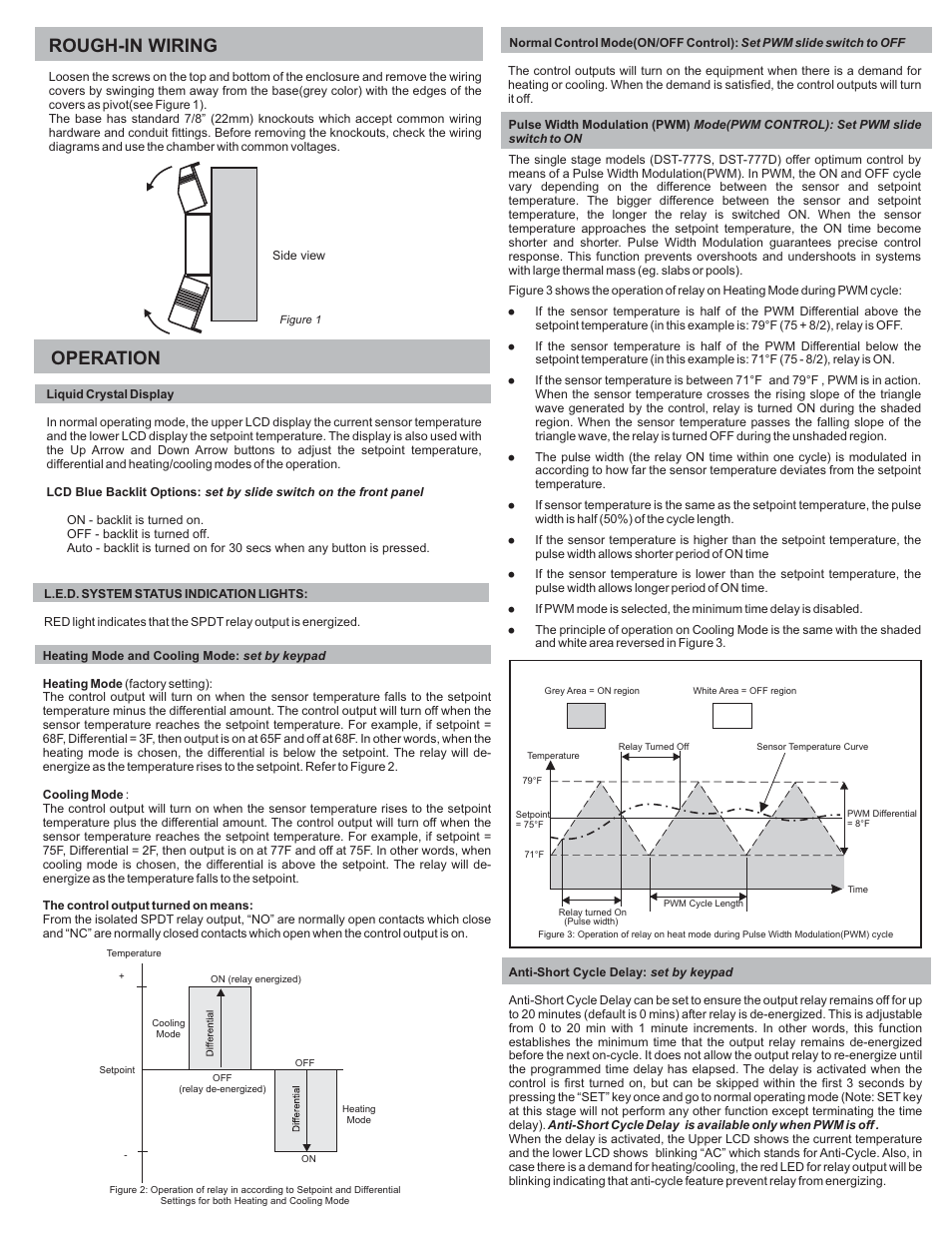 Rough-in wiring, Operation | AZEL SINGLE STAGE AND TWO STAGE DIGITAL SETPOINT TEMPERATURE CONTROL: DST-777 User Manual | Page 2 / 4