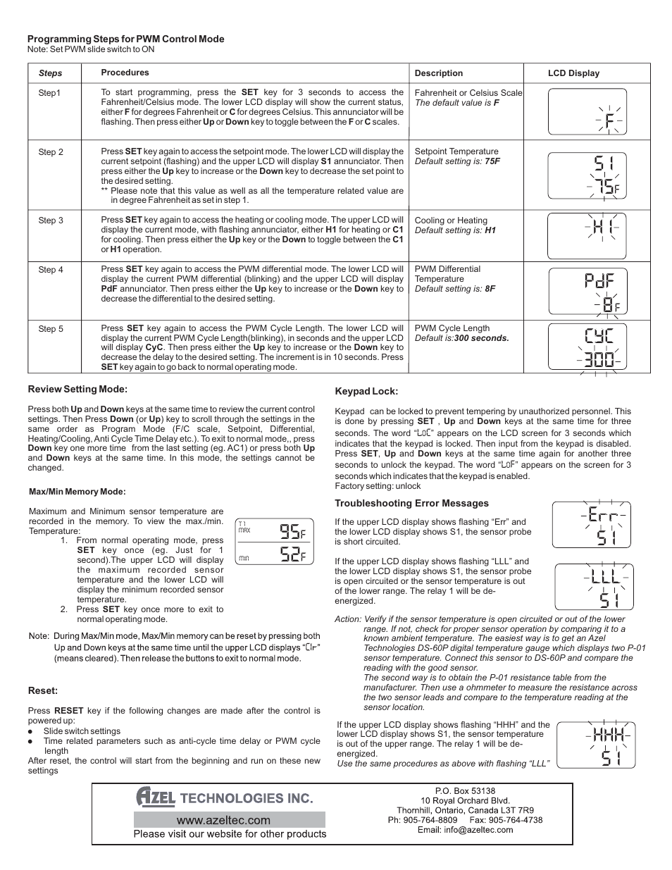 S i p8f 8, 300 c8c, S i e88 s i lll s i hhh | AZEL SINGLE STAGE AND TWO STAGE DIGITAL SETPOINT TEMPERATURE CONTROL: DST-777 User Manual | Page 4 / 4
