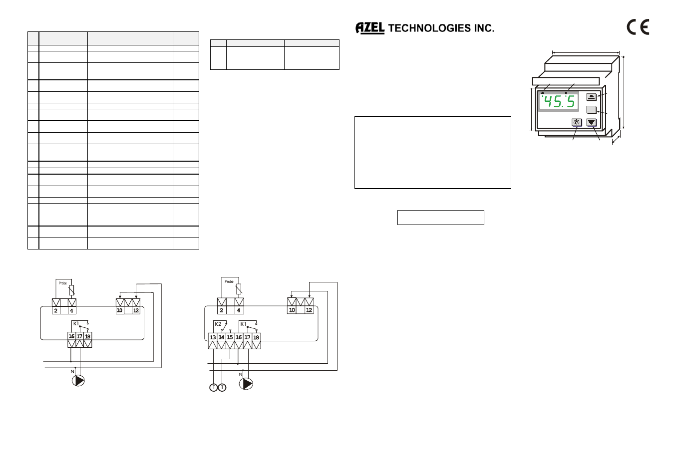 AZEL SINGLE STAGE AND TWO STAGE DIGITAL SETPOINT TEMPERATURE CONTROL: DST-922 User Manual | 2 pages