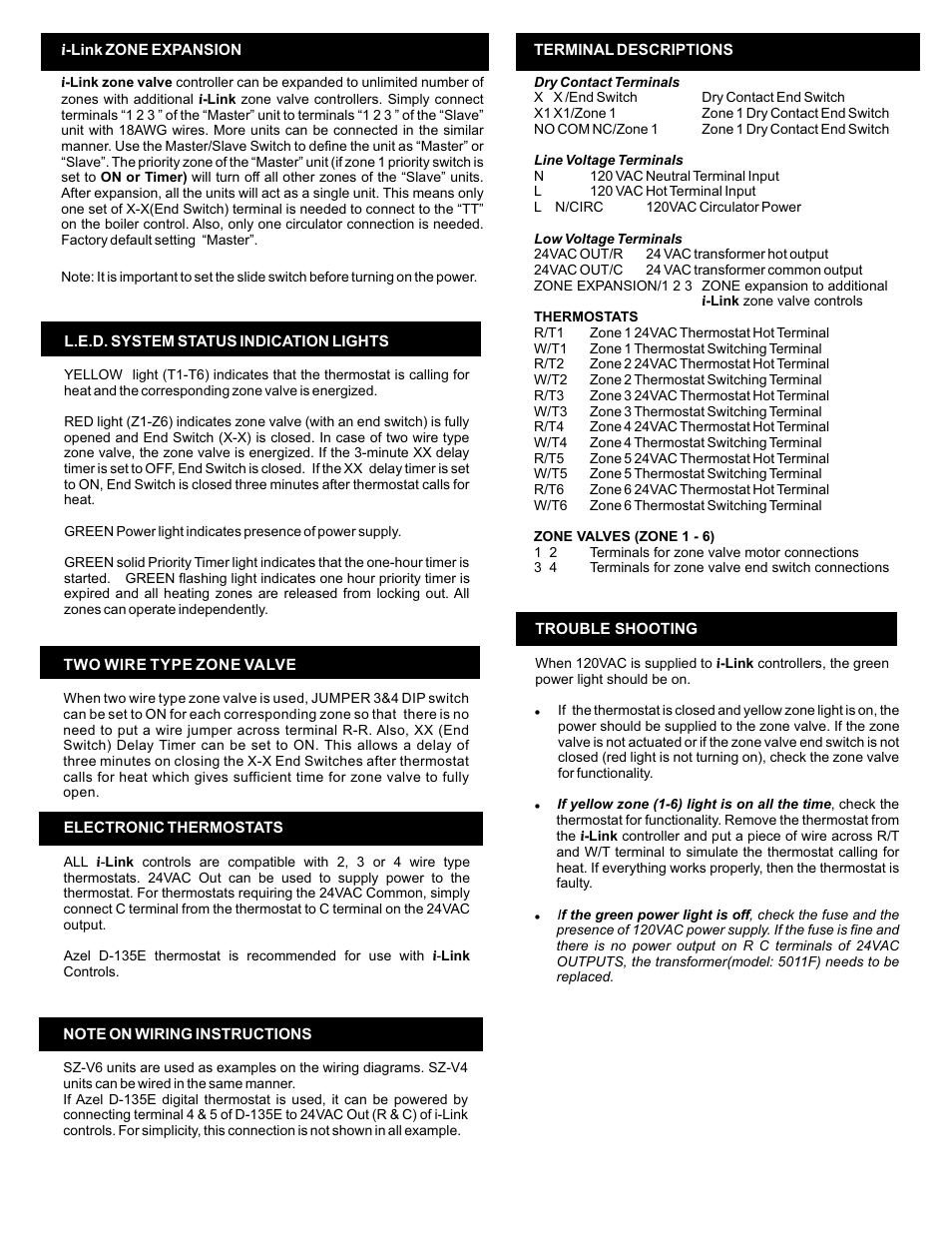 AZEL i-Link SERIES ZONE VALVE CONTROLS FOR HYDRONIC / RADIANT FLOOR HEATING SYSTEMS User Manual | Page 2 / 3