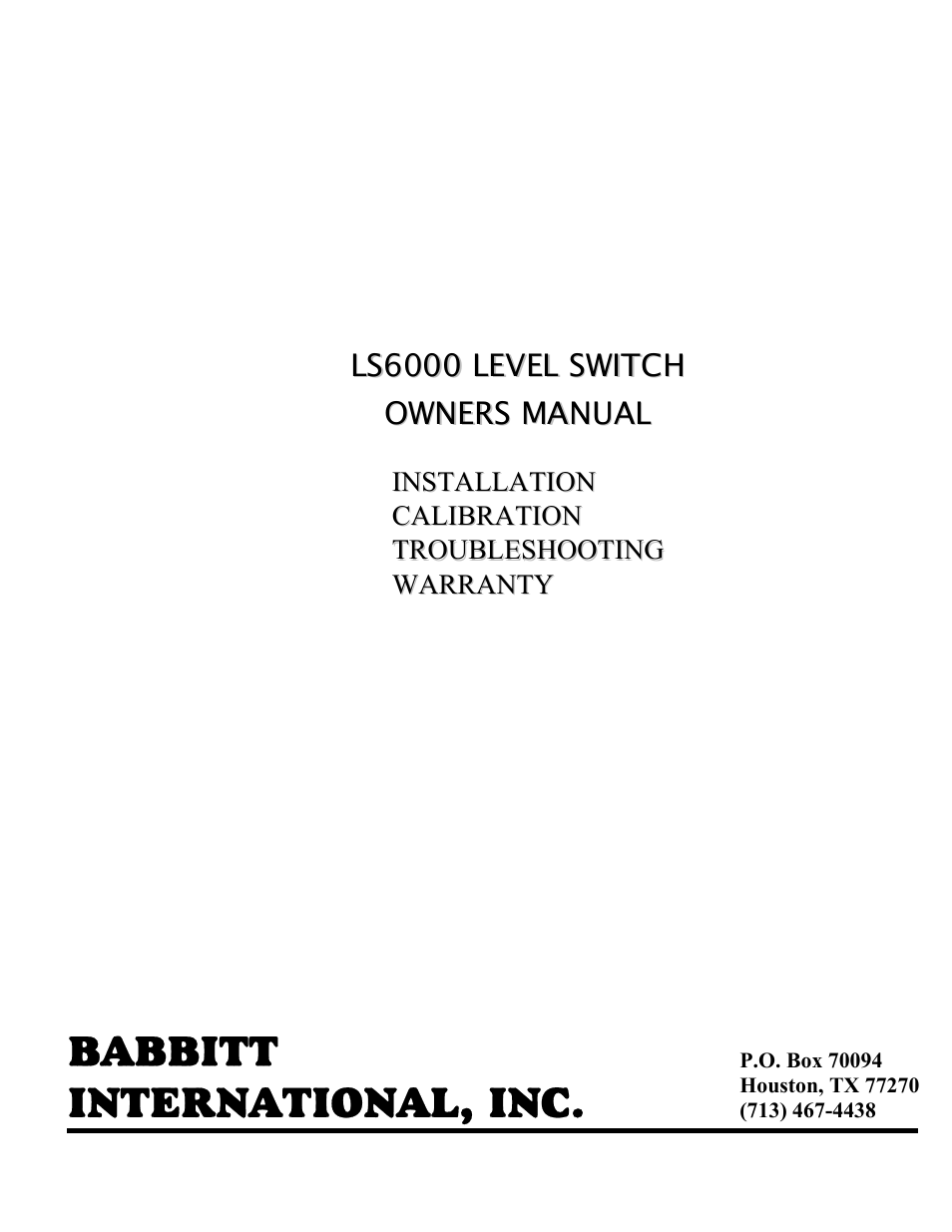 Babbitt LS6000 Basic Features Sensor User Manual | 10 pages