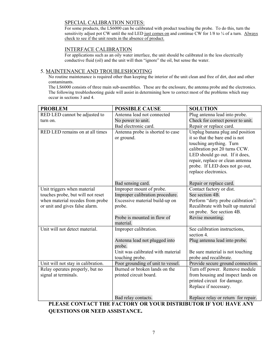Maintenance and troubleshooting | Babbitt LS6000 Basic Features Sensor User Manual | Page 9 / 10