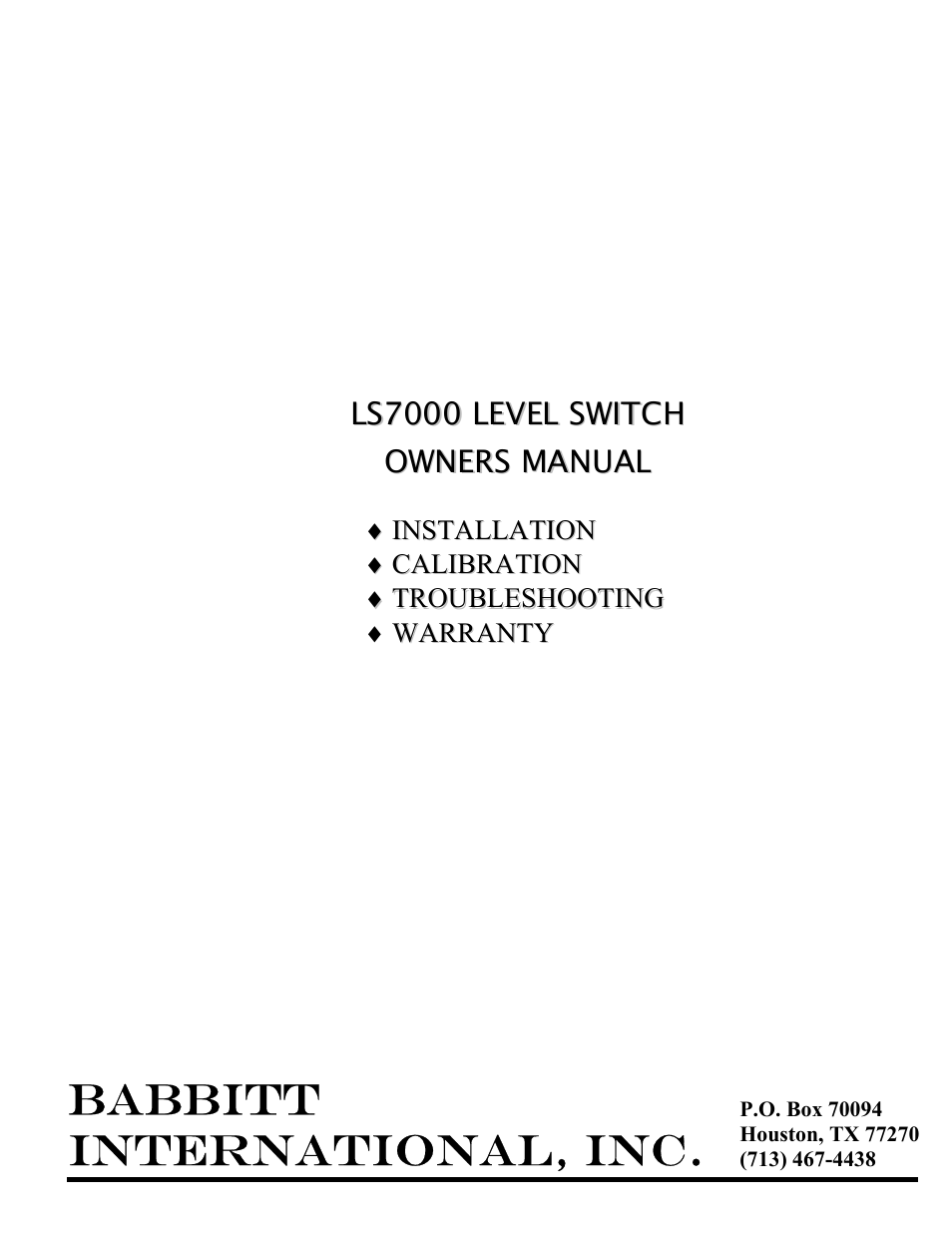 Babbitt LS7000 Full-Featured Sensor User Manual | 11 pages