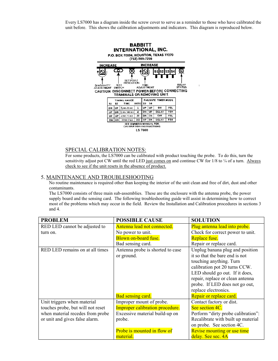 Babbitt LS7000 Full-Featured Sensor User Manual | Page 10 / 11