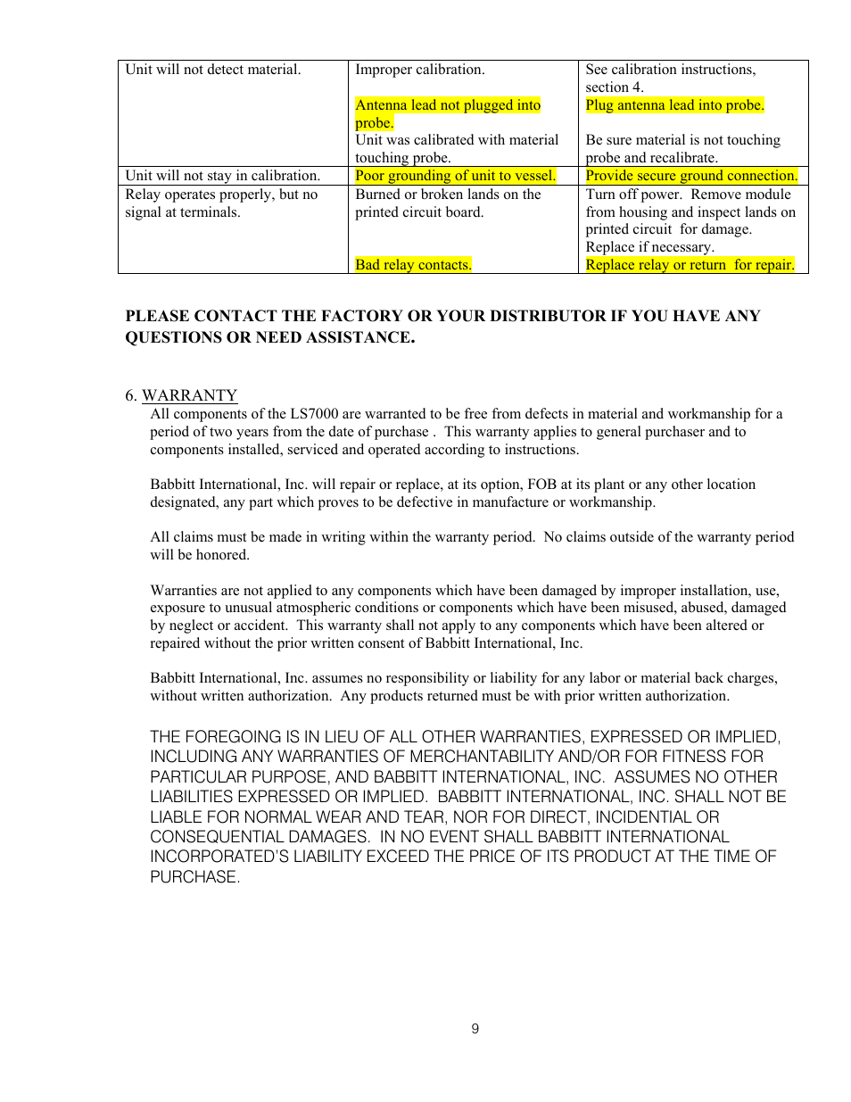 Babbitt LS7000 Full-Featured Sensor User Manual | Page 11 / 11