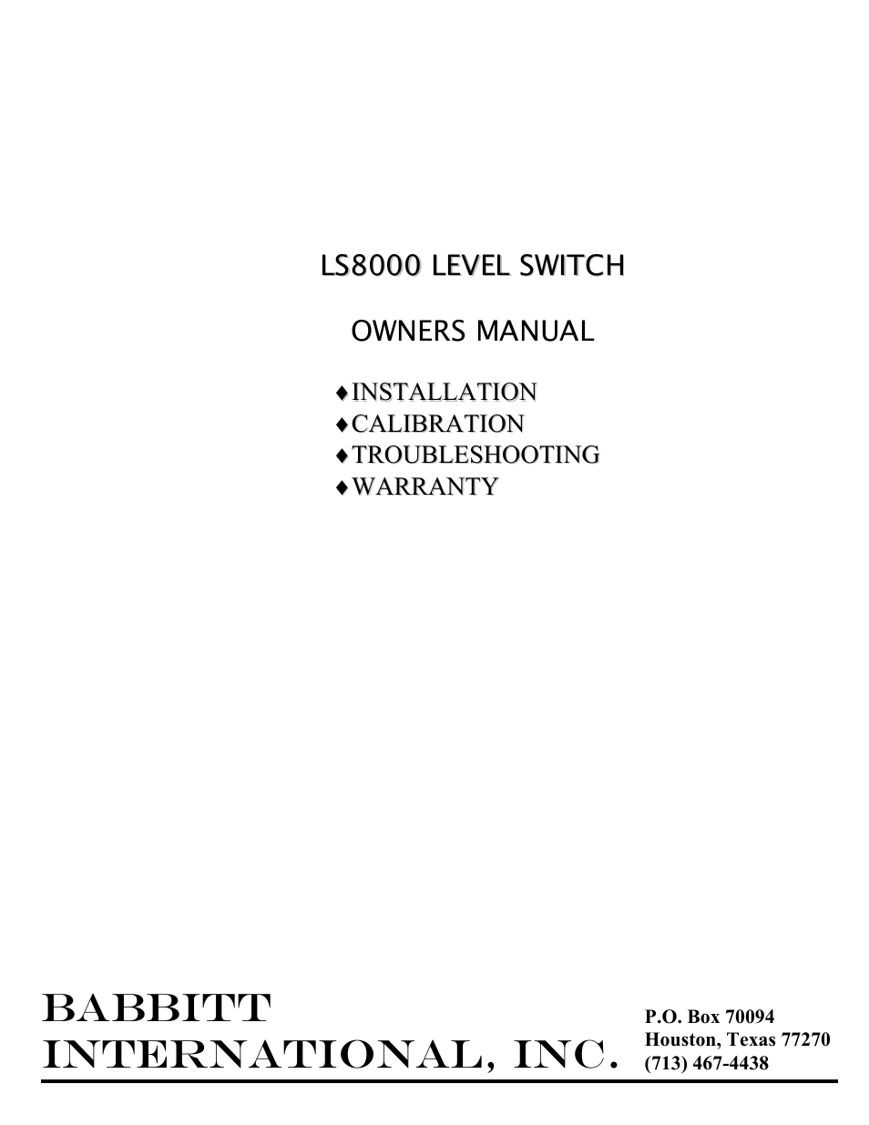 Babbitt LS8000 Full-Featured Sensor User Manual | 14 pages