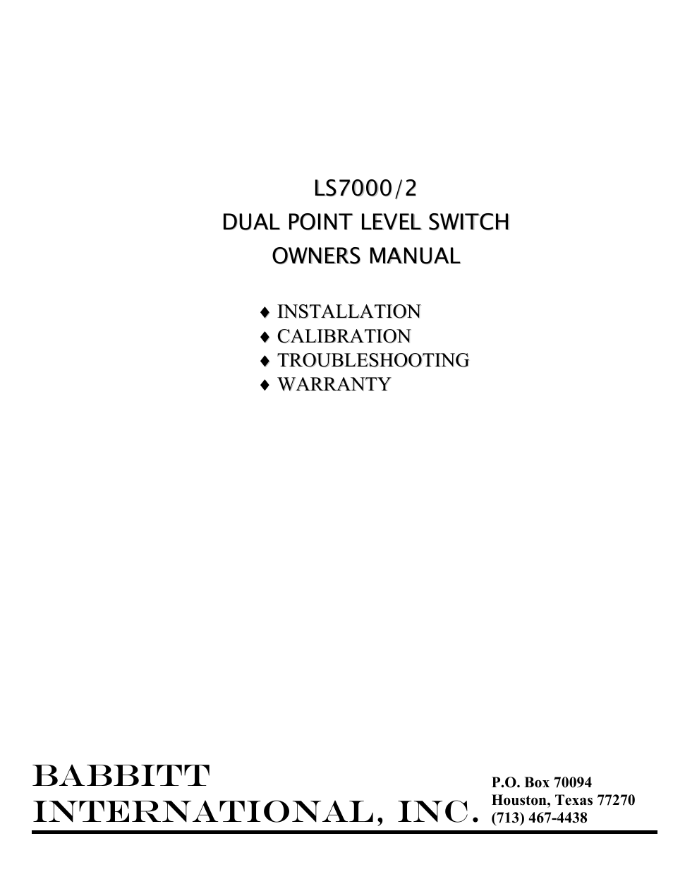 Babbitt LS7000/2 Dual-Point Sensor User Manual | 10 pages