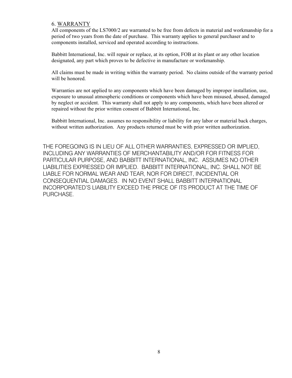 Babbitt LS7000/2 Dual-Point Sensor User Manual | Page 10 / 10