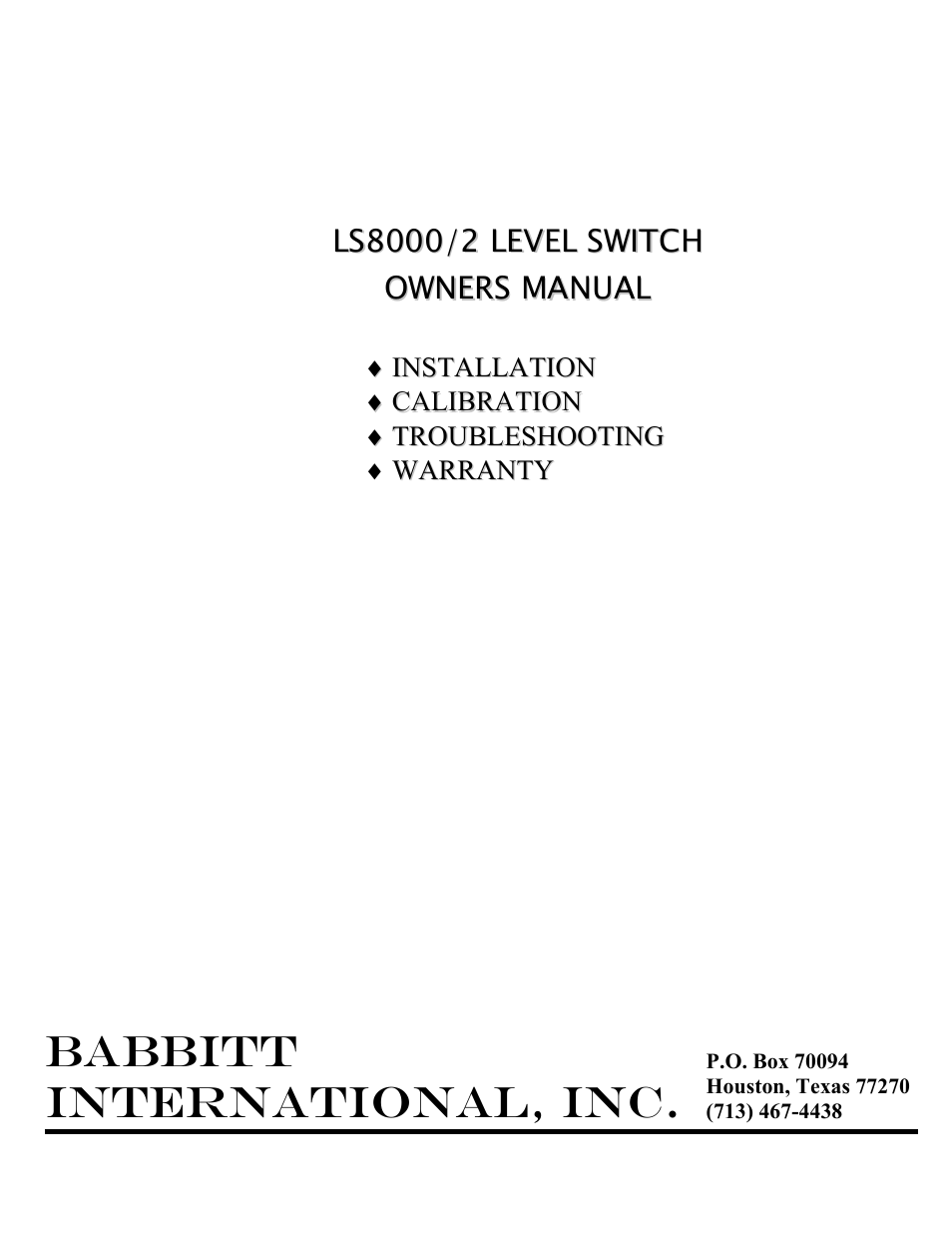 Babbitt LS8000/2 Multi-Point Sensor User Manual | 17 pages