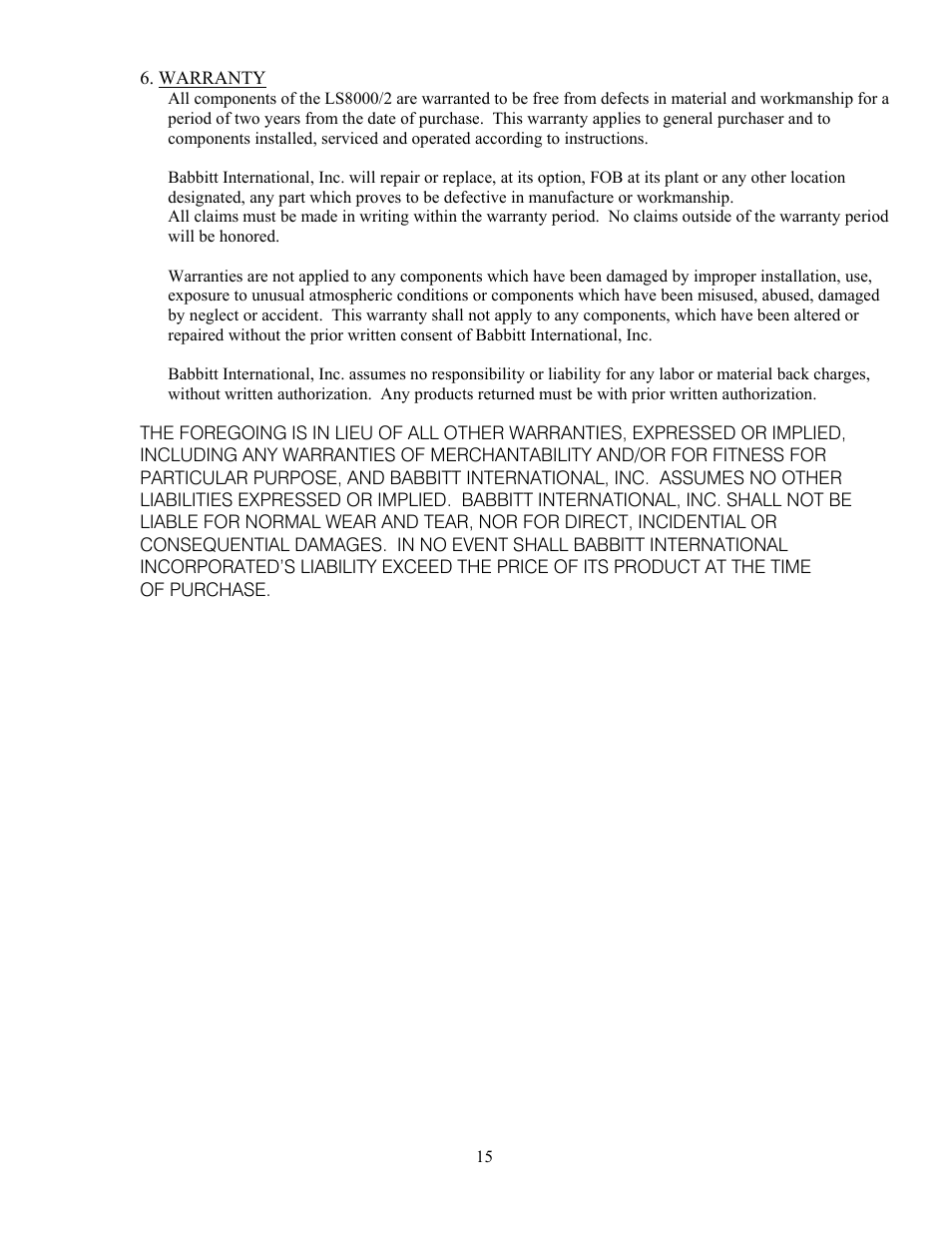 Babbitt LS8000/2 Multi-Point Sensor User Manual | Page 17 / 17