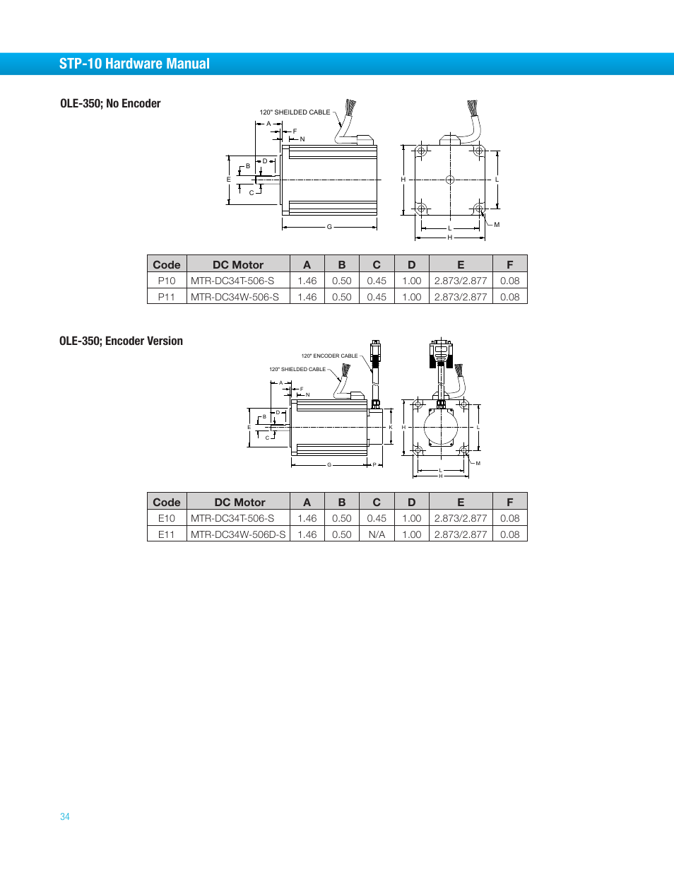 Stp-10 hardware manual, Ole-350; encoder version, Ole-350; no encoder | Bimba STP-10 User Manual | Page 34 / 39