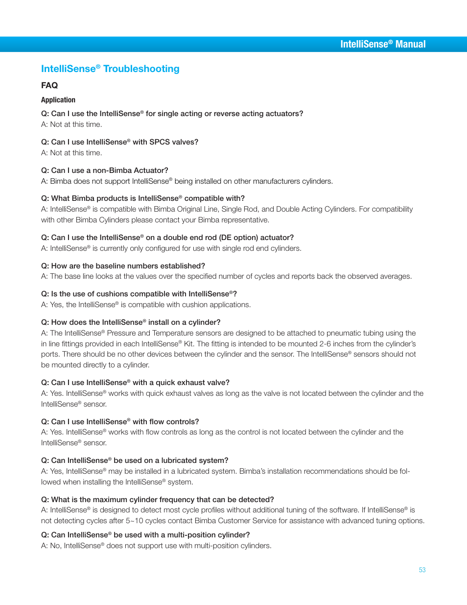 Intellisense, Manual, Troubleshooting | Bimba IntelliSens User Manual | Page 53 / 68