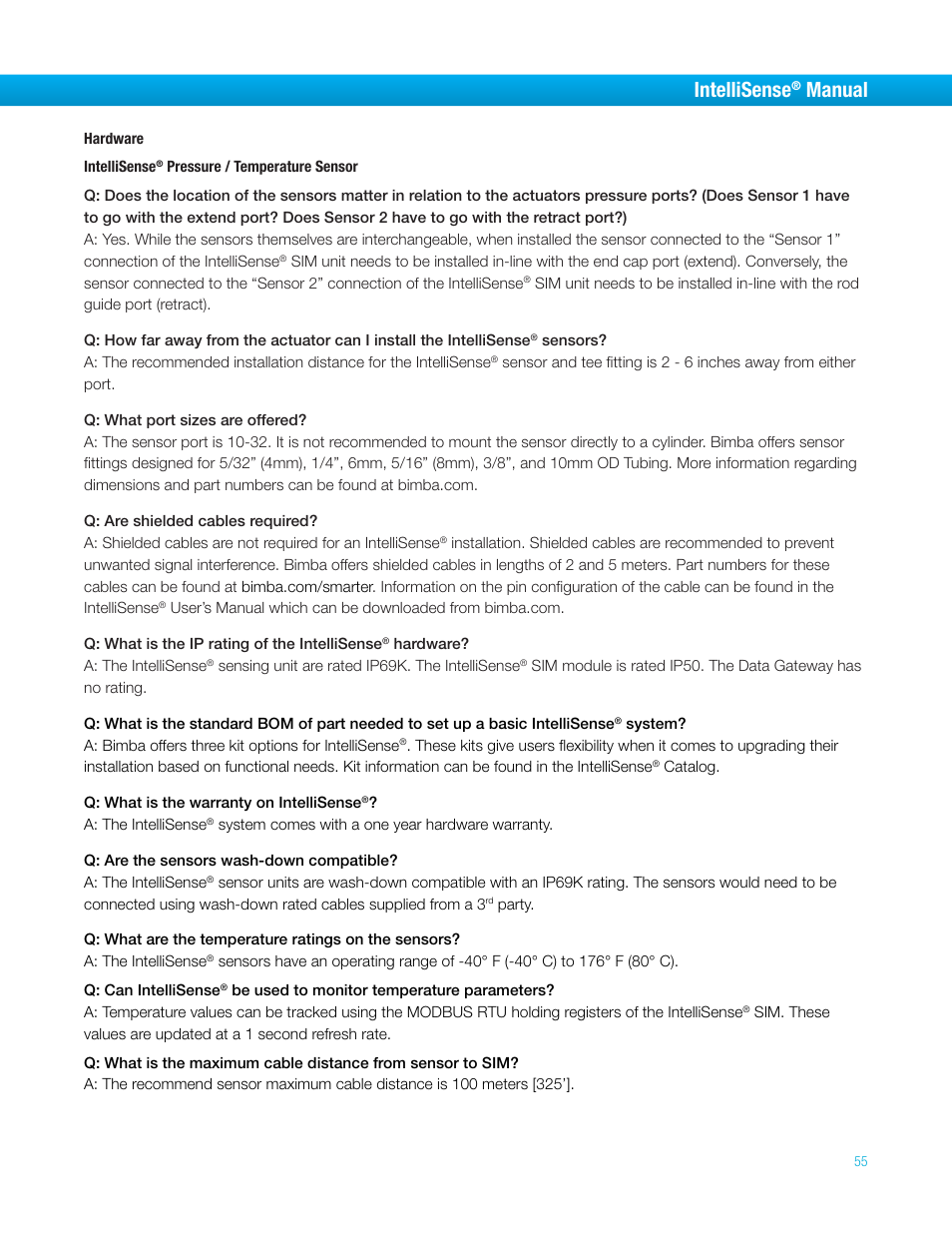 Intellisense, Manual | Bimba IntelliSens User Manual | Page 55 / 68