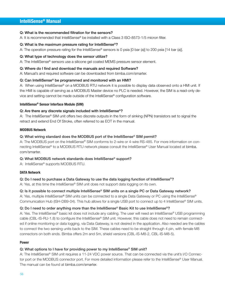 Intellisense, Manual | Bimba IntelliSens User Manual | Page 56 / 68