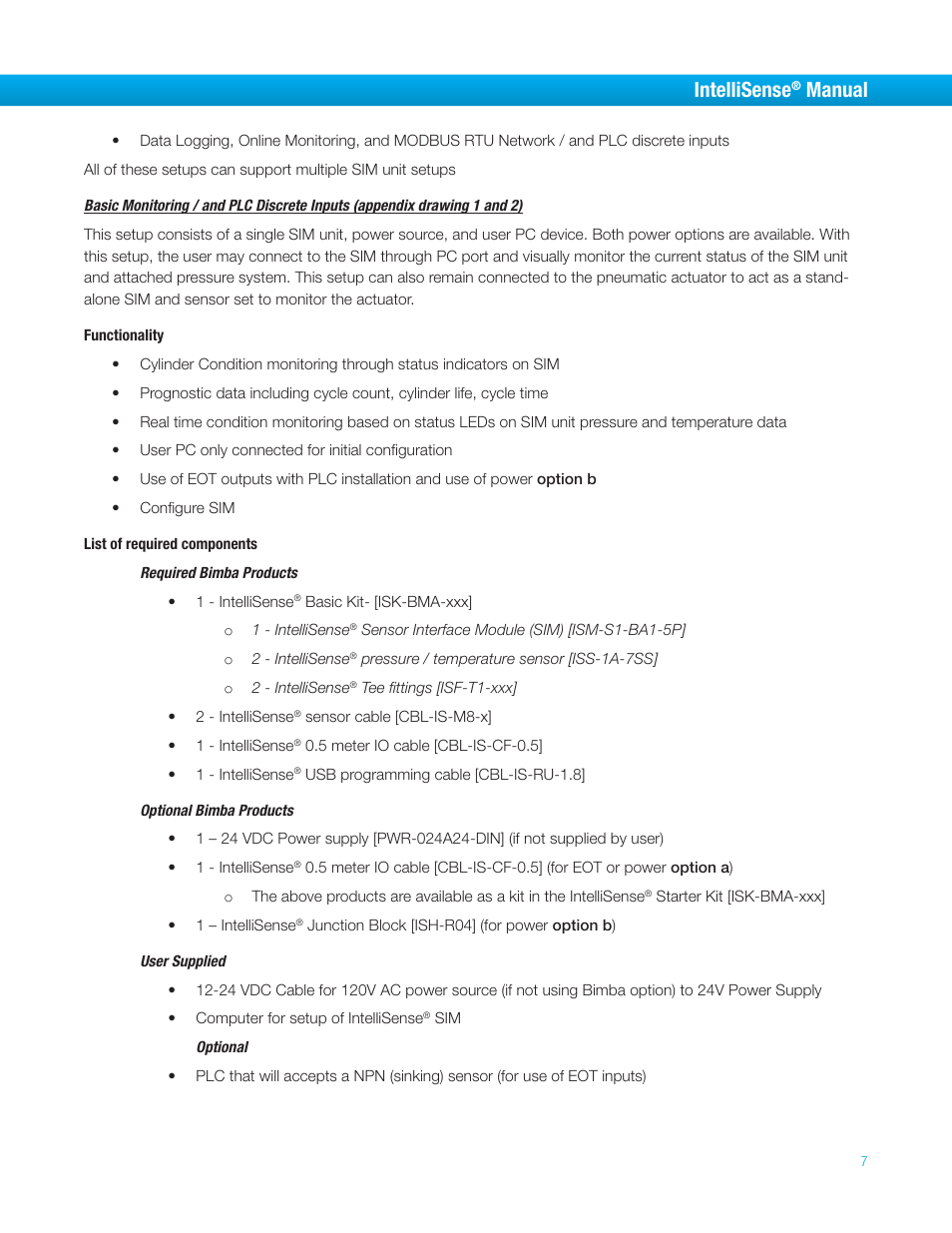 Intellisense, Manual | Bimba IntelliSens User Manual | Page 7 / 68