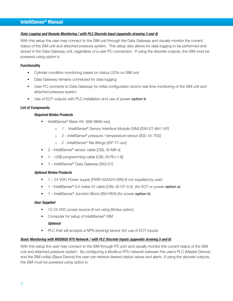 Intellisense, Manual | Bimba IntelliSens User Manual | Page 8 / 68