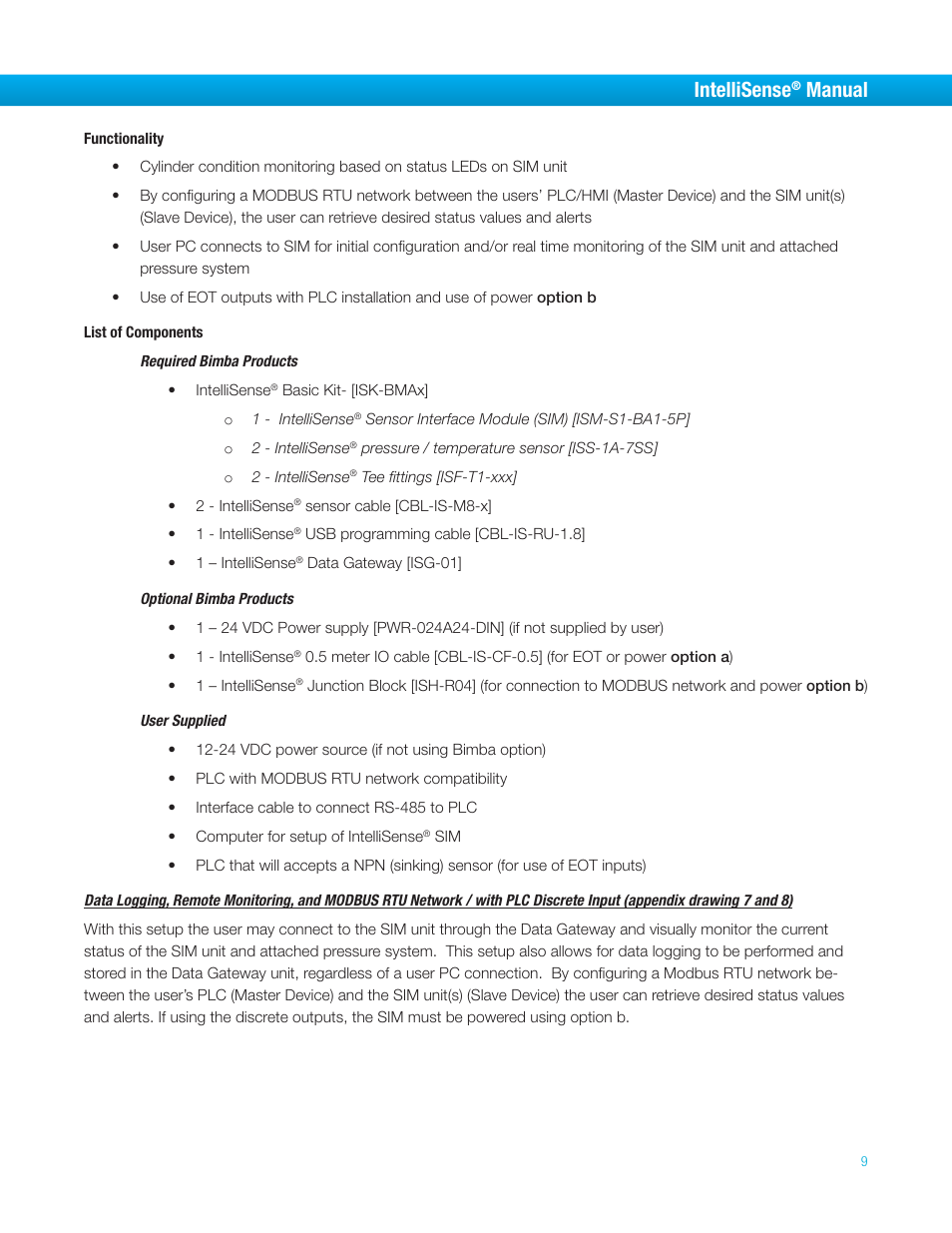 Intellisense, Manual | Bimba IntelliSens User Manual | Page 9 / 68