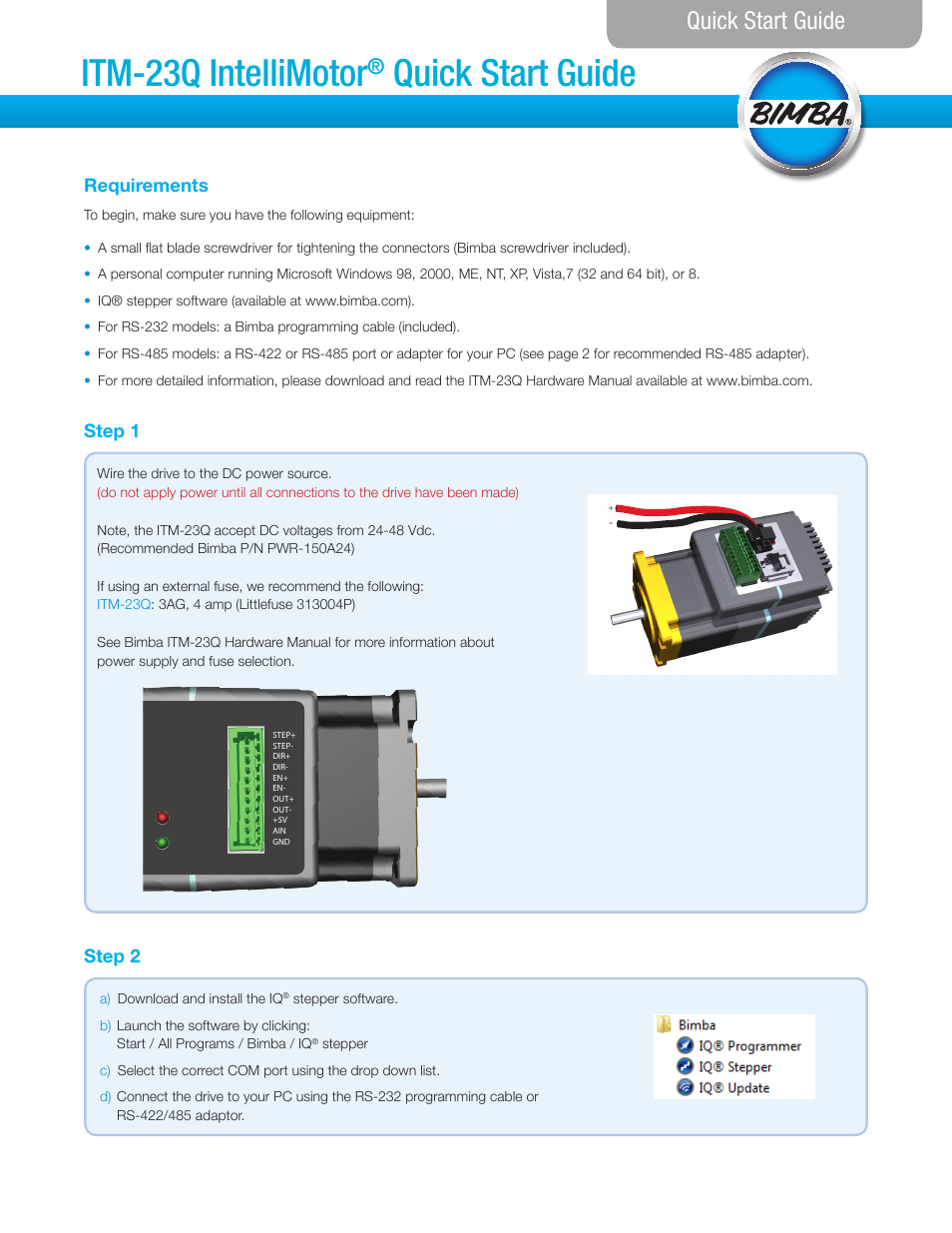 Bimba ITM-23Q IntelliMoto User Manual | 2 pages