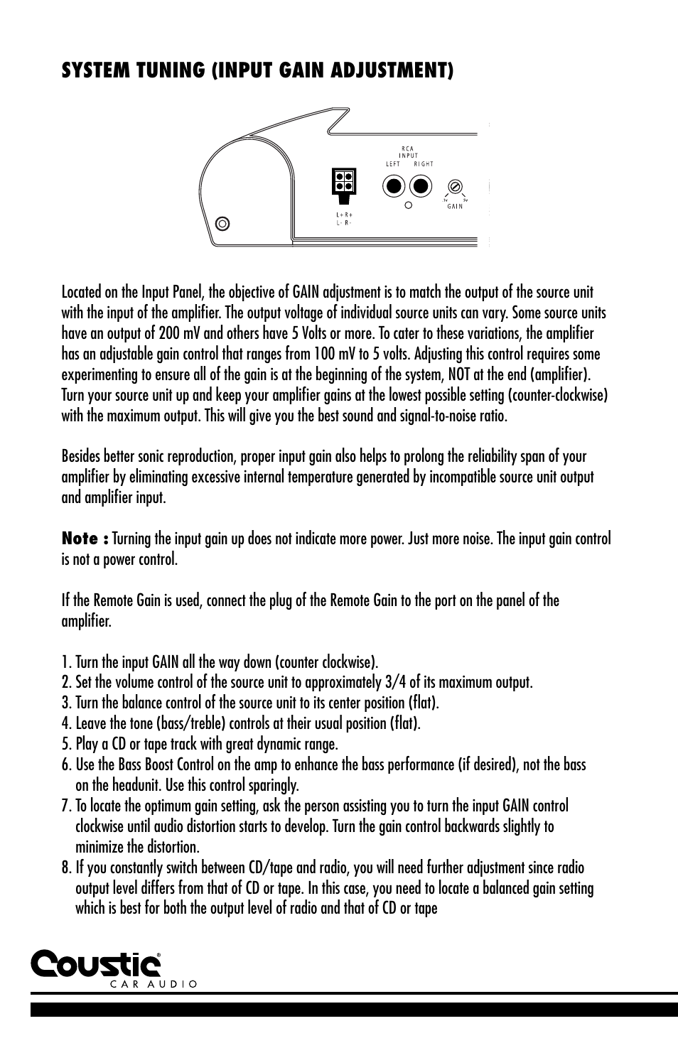 System tuning (input gain adjustment) | Coustic D-block User Manual | Page 10 / 32