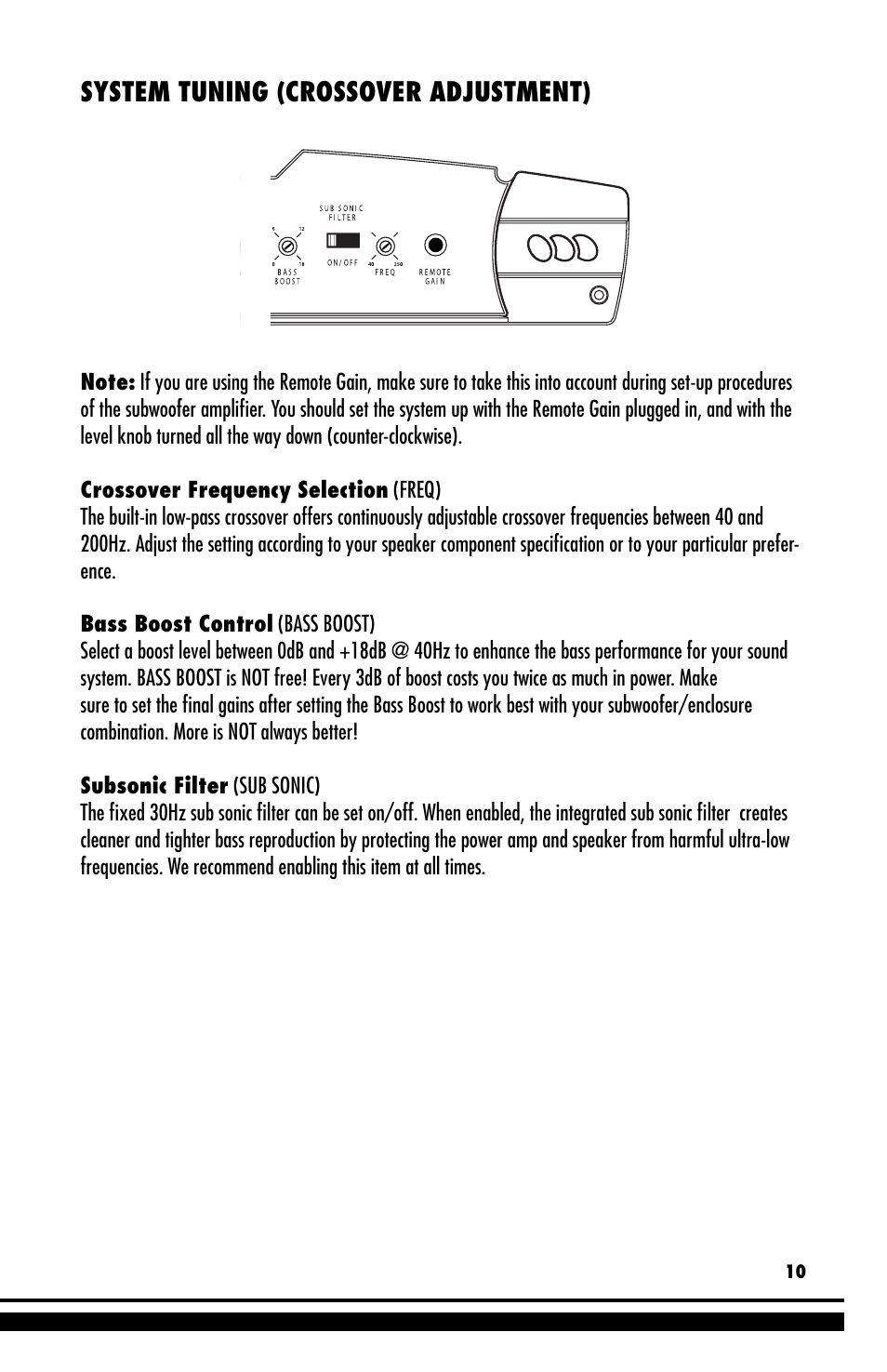 System tuning (crossover adjustment) | Coustic D-block User Manual | Page 11 / 32