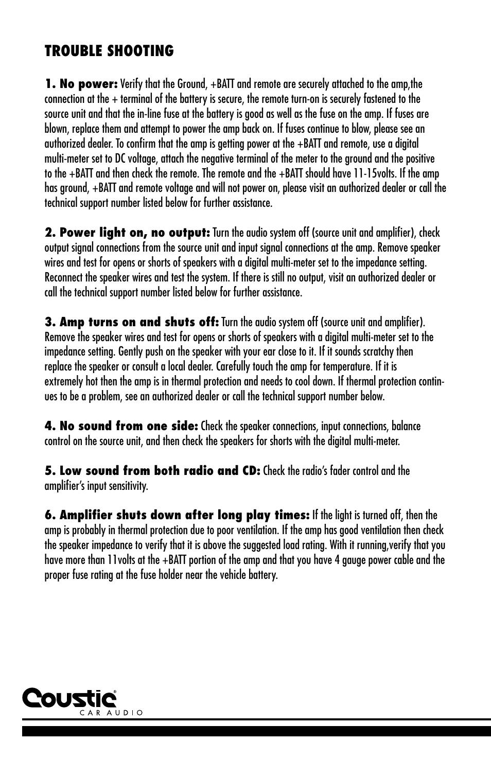 Trouble shooting | Coustic D-block User Manual | Page 12 / 32