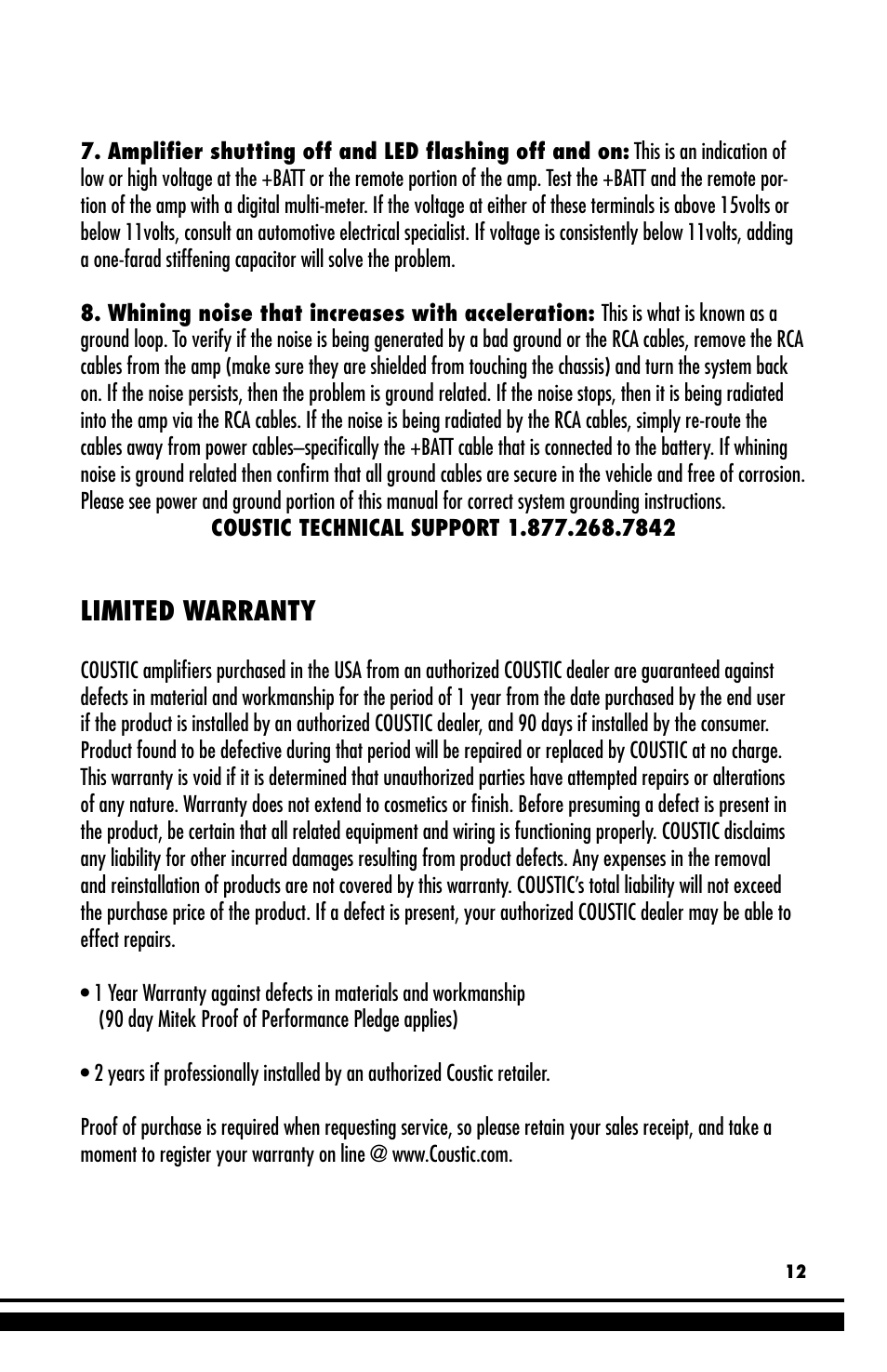 Limited warranty | Coustic D-block User Manual | Page 13 / 32