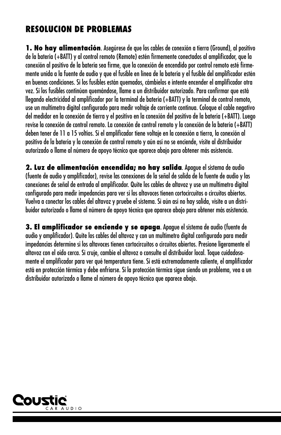 Resolucion de problemas | Coustic D-block User Manual | Page 18 / 32