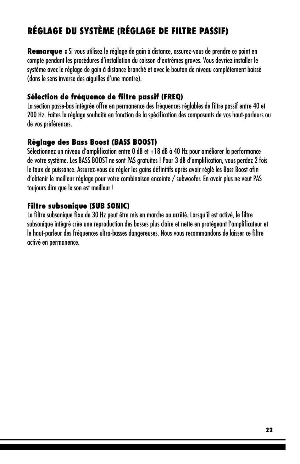 Réglage du système (réglage de filtre passif) | Coustic D-block User Manual | Page 23 / 32