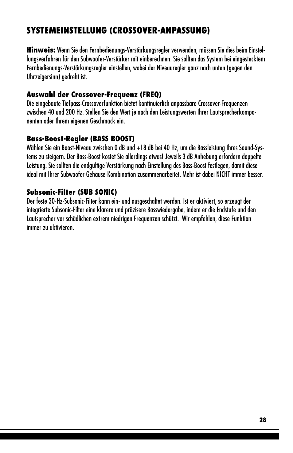 Systemeinstellung (crossover-anpassung) | Coustic D-block User Manual | Page 29 / 32