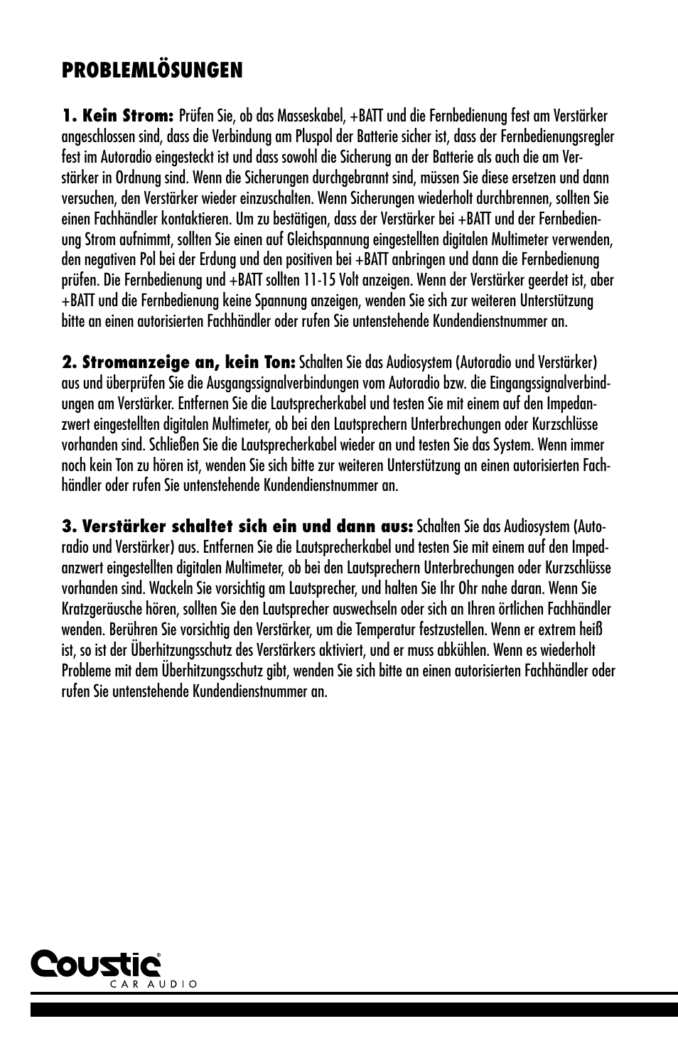 Problemlösungen | Coustic D-block User Manual | Page 30 / 32
