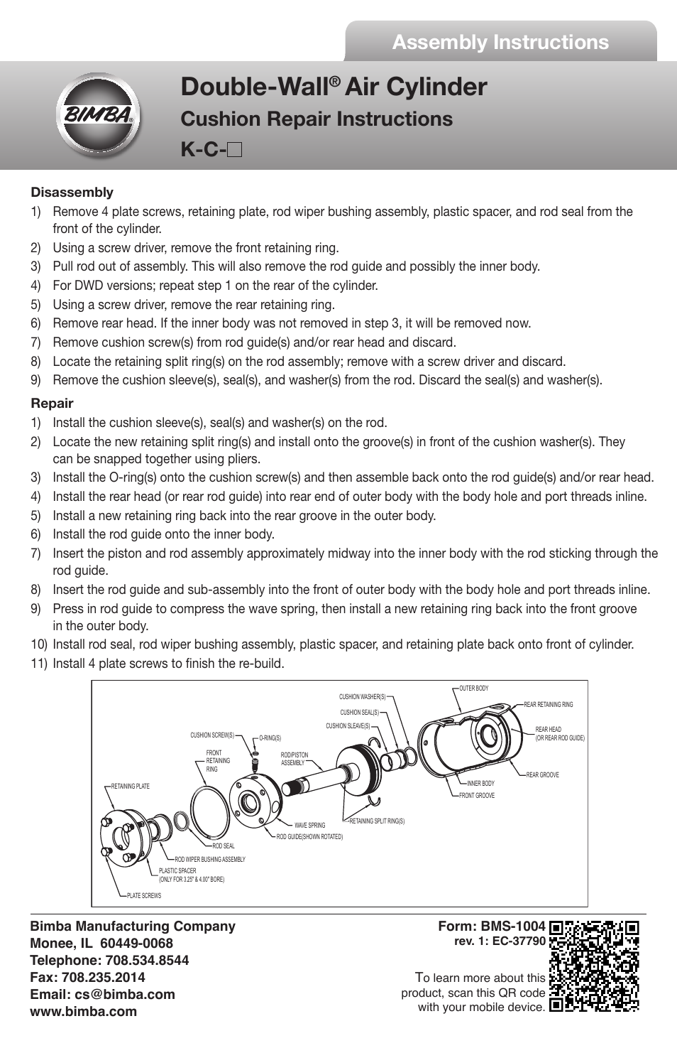 Bimba Double-Wal Air Cylinder Cushion User Manual | 1 page