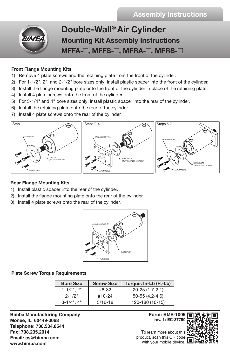 Bimba Double-Wal Air Cylinder Mounting Kit User Manual | 2 pages