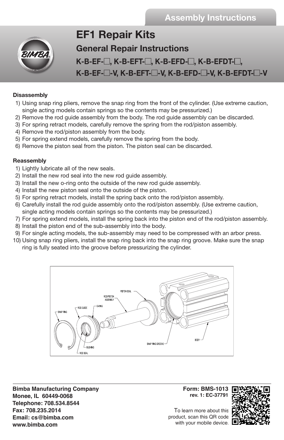 Bimba EF-I Repair Kits General User Manual | 1 page