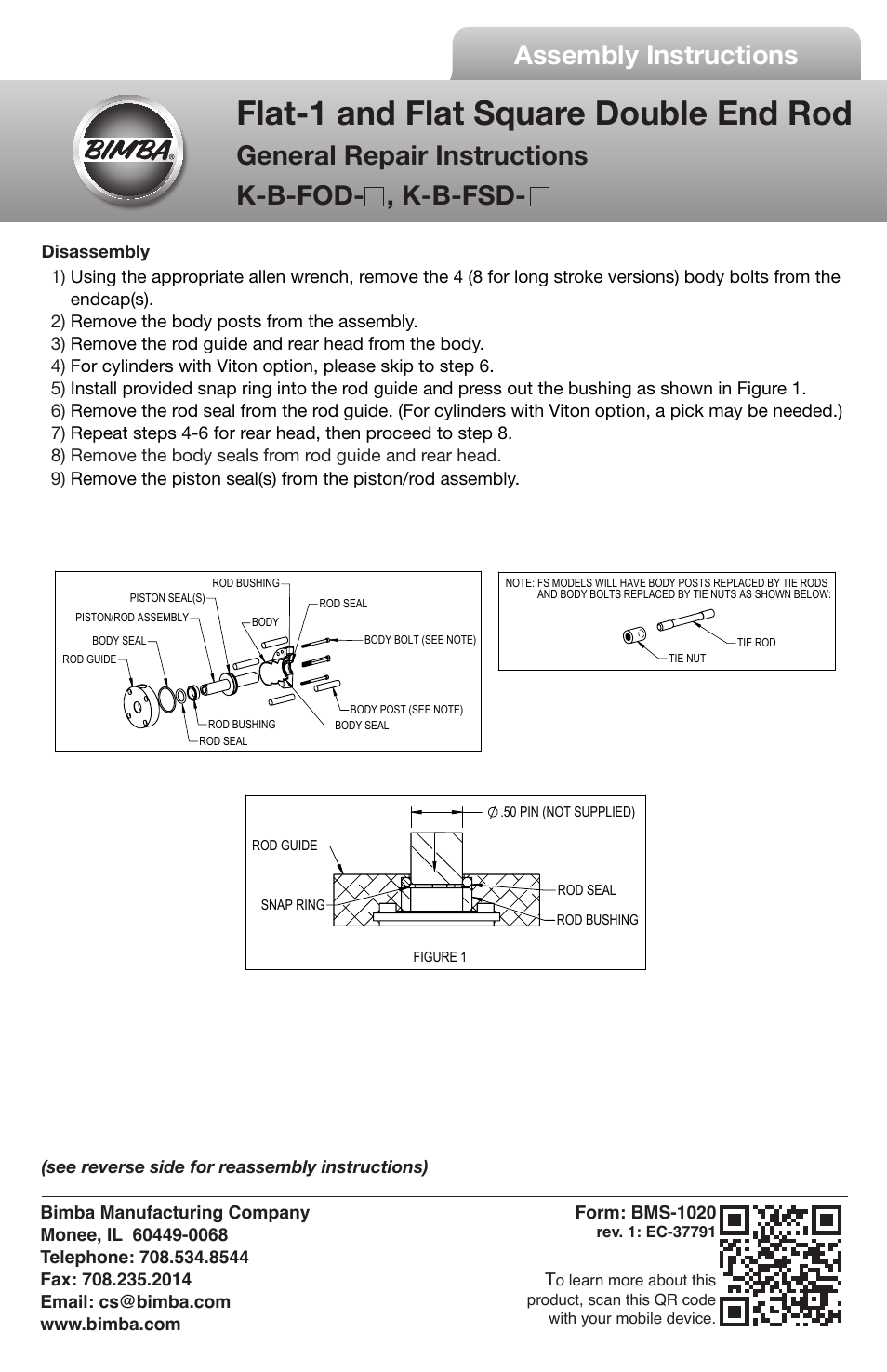 Bimba Flat Squar Double End Rod General User Manual | 2 pages