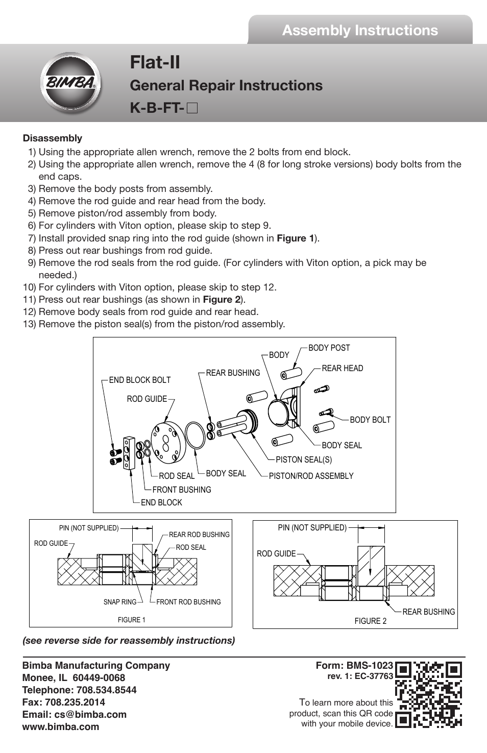 Bimba Flat-I Air Cylinder User Manual | 2 pages