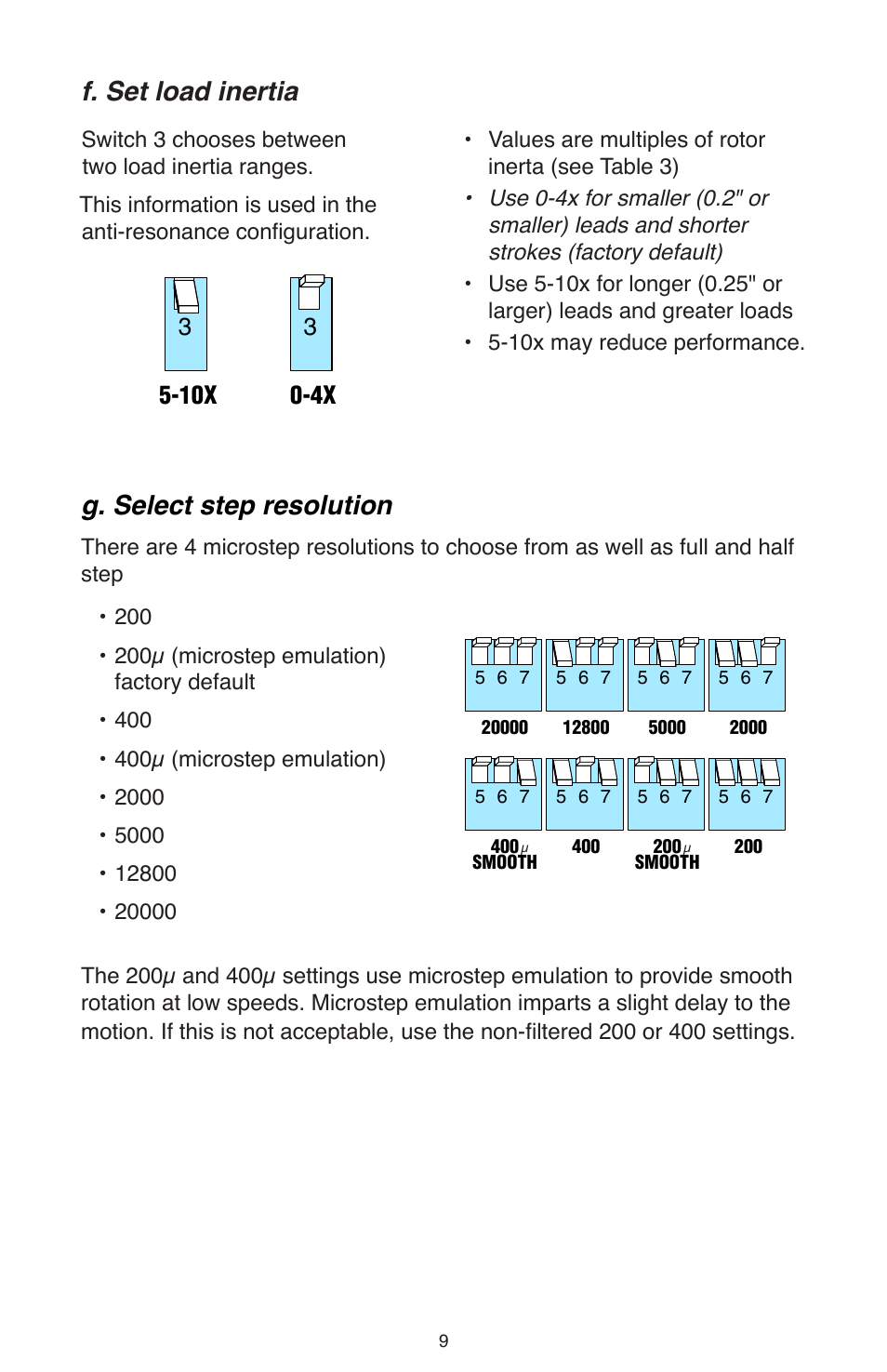 F. set load inertia g. select step resolution | Bimba OLE User Manual | Page 11 / 22
