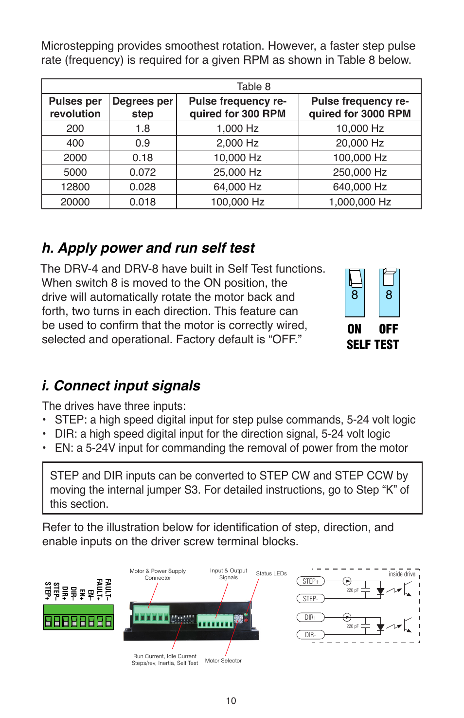H. apply power and run self test, I. connect input signals, 8on 8 off self test | Bimba OLE User Manual | Page 12 / 22