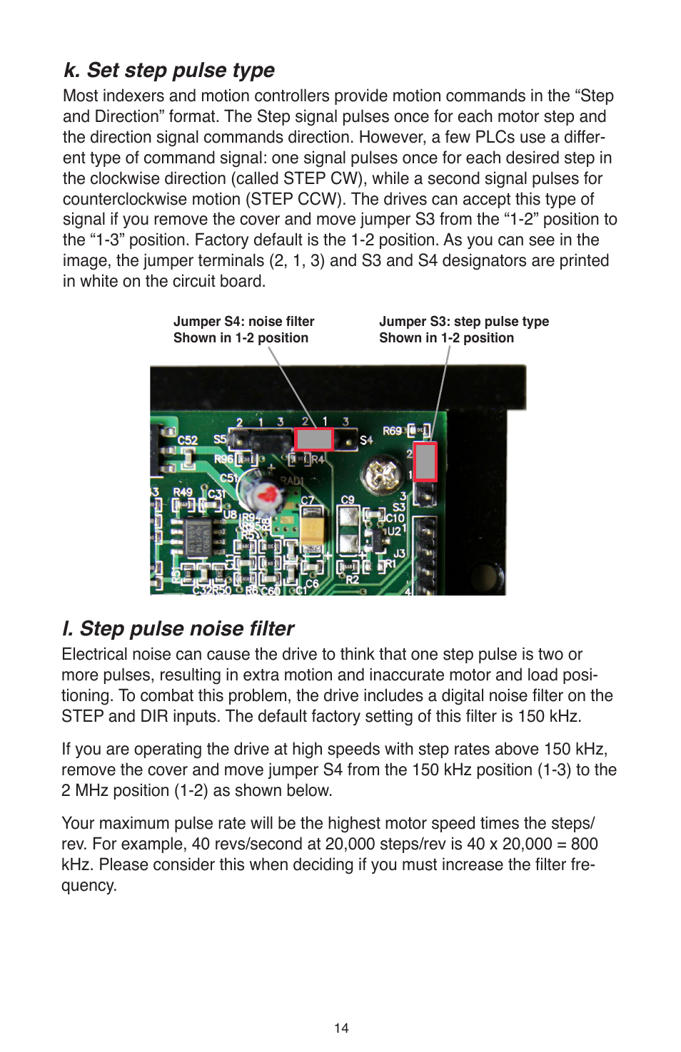 K. set step pulse type, L. step pulse noise filter | Bimba OLE User Manual | Page 16 / 22