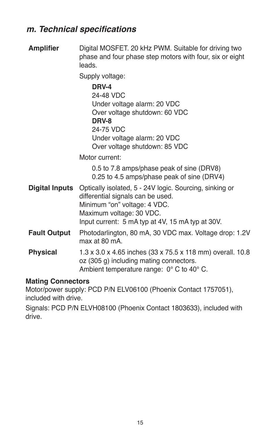 M. technical specifications | Bimba OLE User Manual | Page 17 / 22