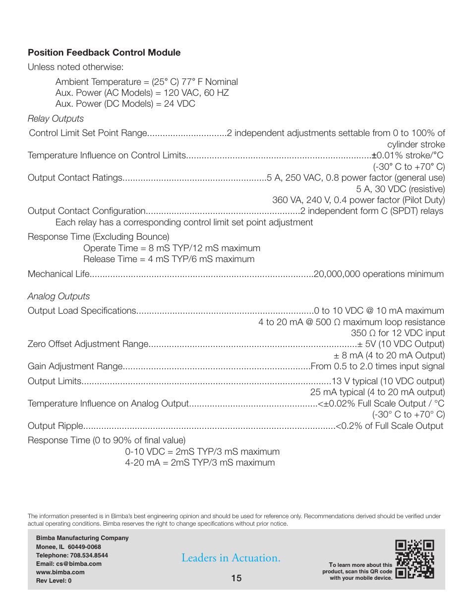 Leaders in actuation | Bimba PFC-LRT User Manual | Page 15 / 23