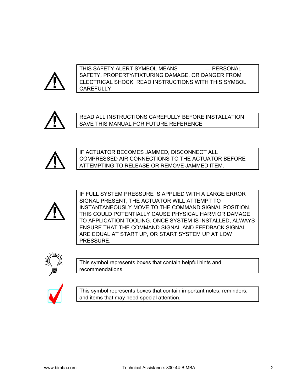 General warnings and safety guidelines, Start by reading these important safety rules | Bimba PCS User Manual | Page 2 / 36