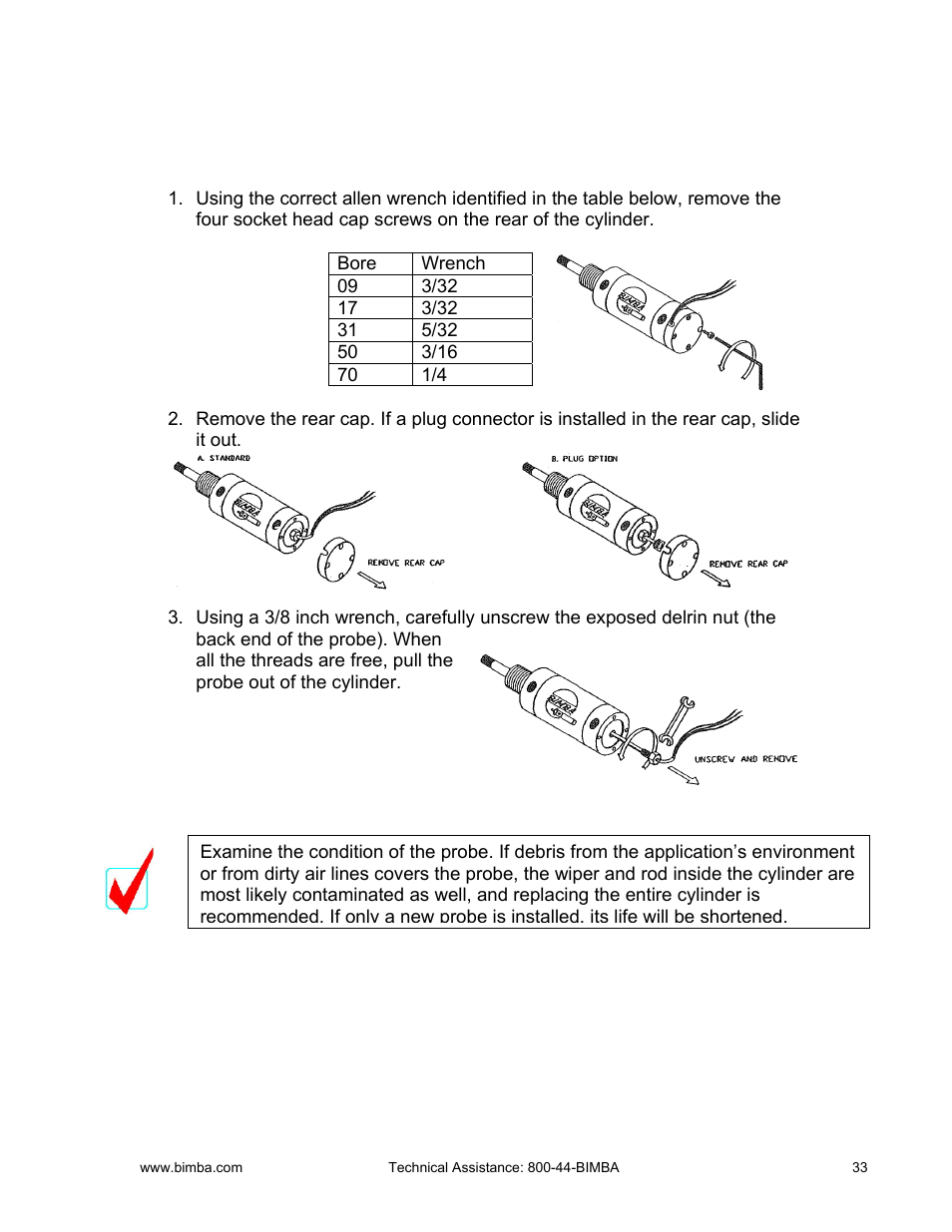 Appendix b, Pfc probe replacement instructions | Bimba PCS User Manual | Page 33 / 36